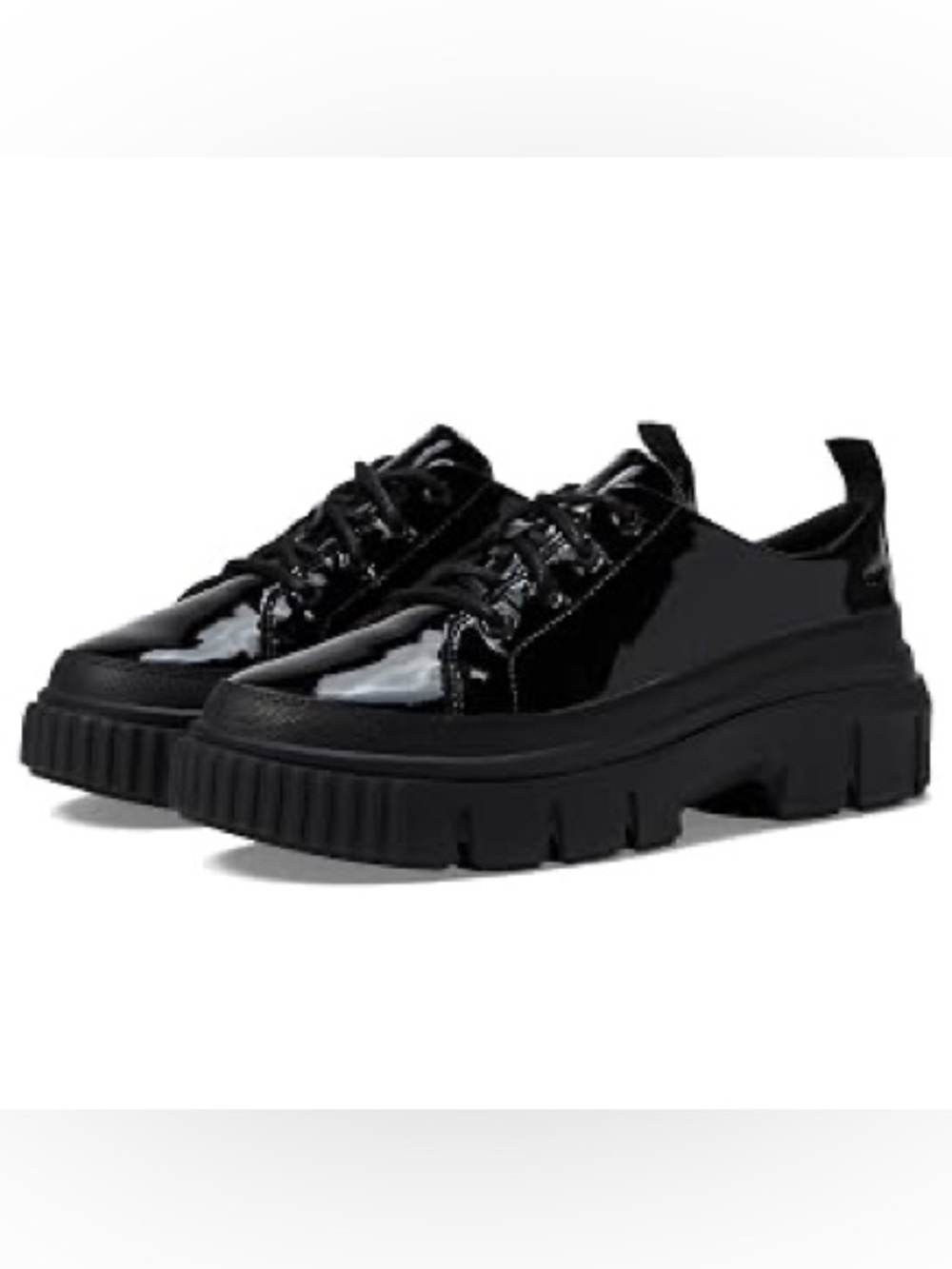 New Timberland Women Greyfield Leather Ox Black Full Grain Patent 9 Lace Up Shoe